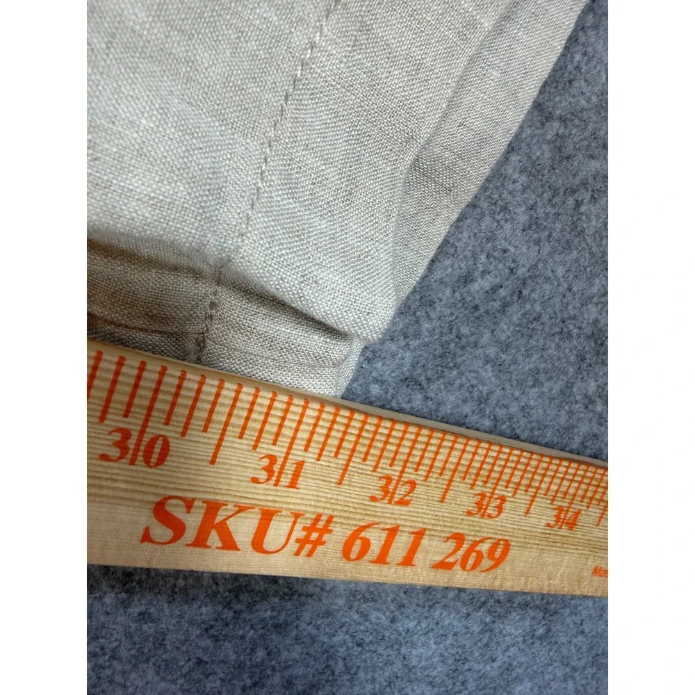 Perry Ellis Linen Pants Mens 36 Beige Excellent Drawstring Button Fly Straight